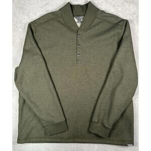 Eddie Bauer Thermal Fleece Lined Henley Army Green Mens 2XL 1/4 Button Military